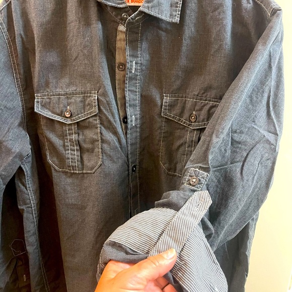 Set Of 2 Shirts Mens MICHAEL BRANDON / AMERICAN RAG SZ M Gray Denim Long Sleeves - Picture 5 of 11